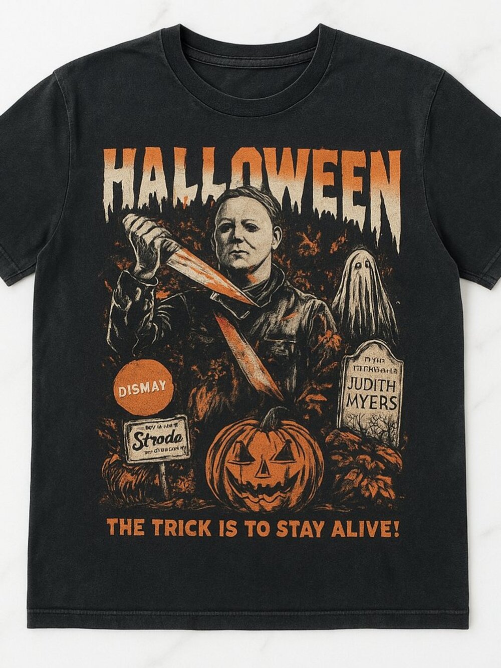 Halloween Horror Movie Graphic Tee Faded Black Slasher Vintage Style Unisex Shir